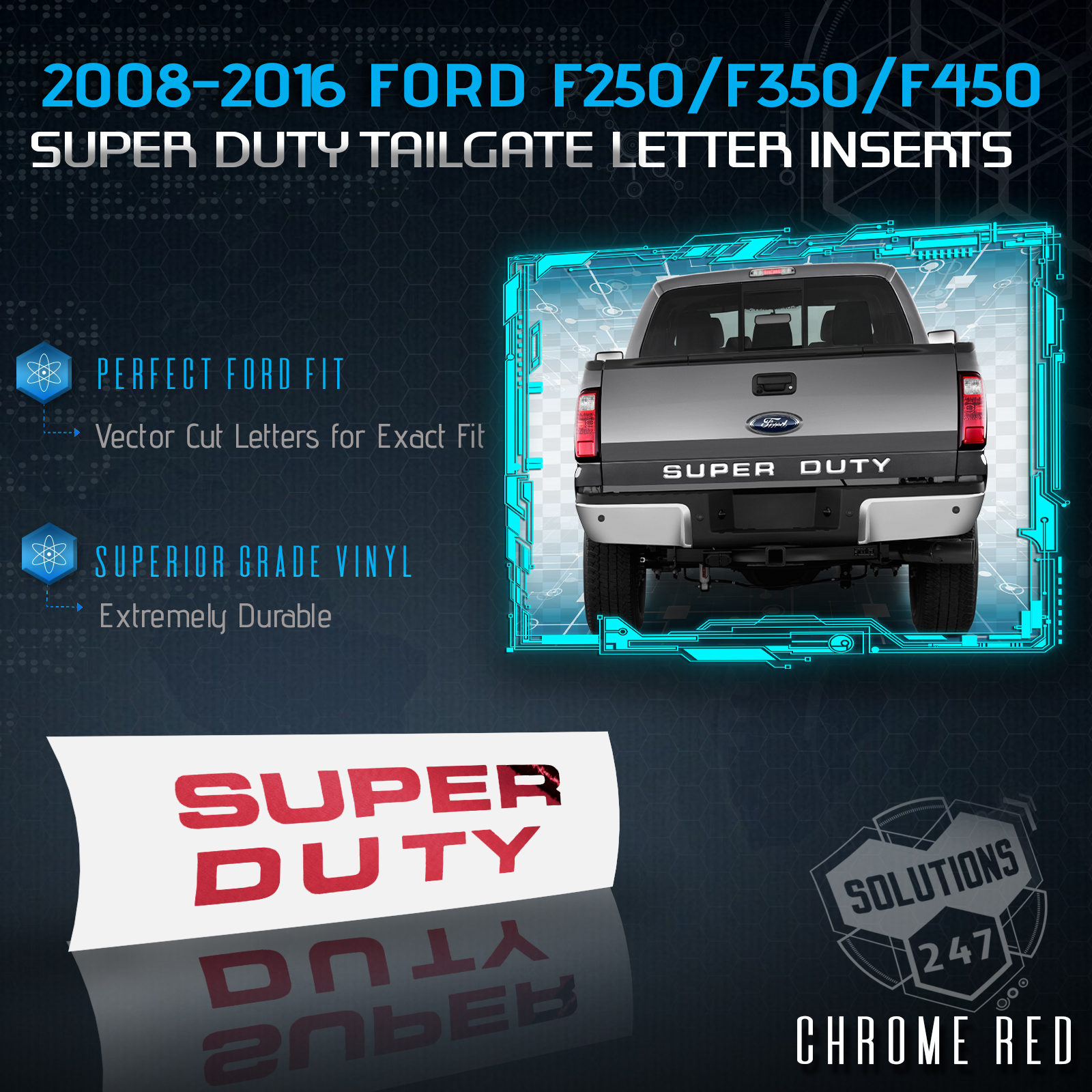 Chrome Front Grill /& Glove Box Adhesive Insert Letters for Ford 2008-2016 F-250 F350 F-450 Super Duty