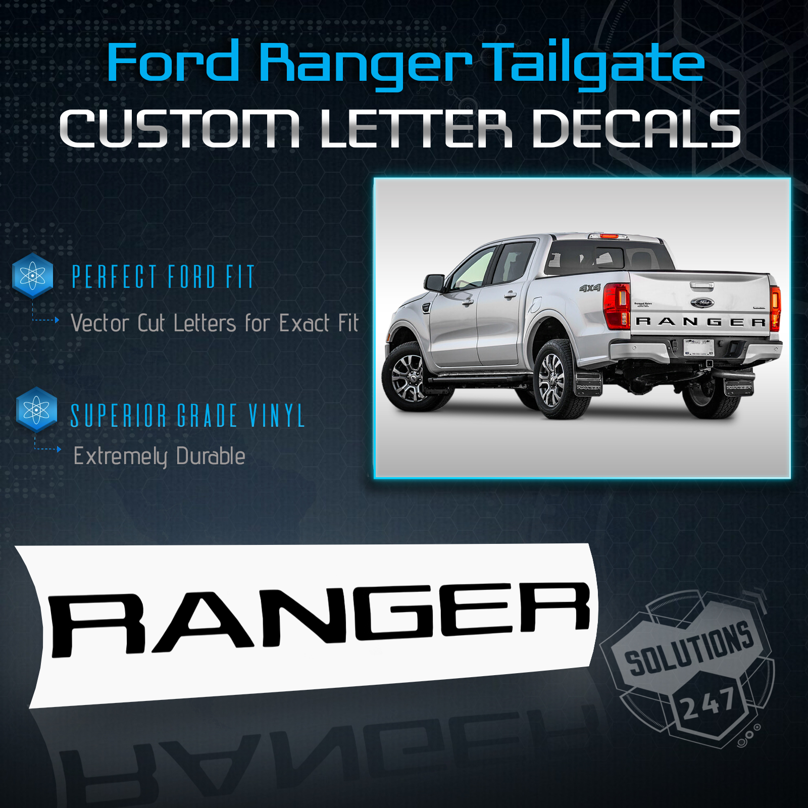 Tailgate Letter Vinyl Decal Inserts Fit 2019 Ford Ranger Solid Flat Matte