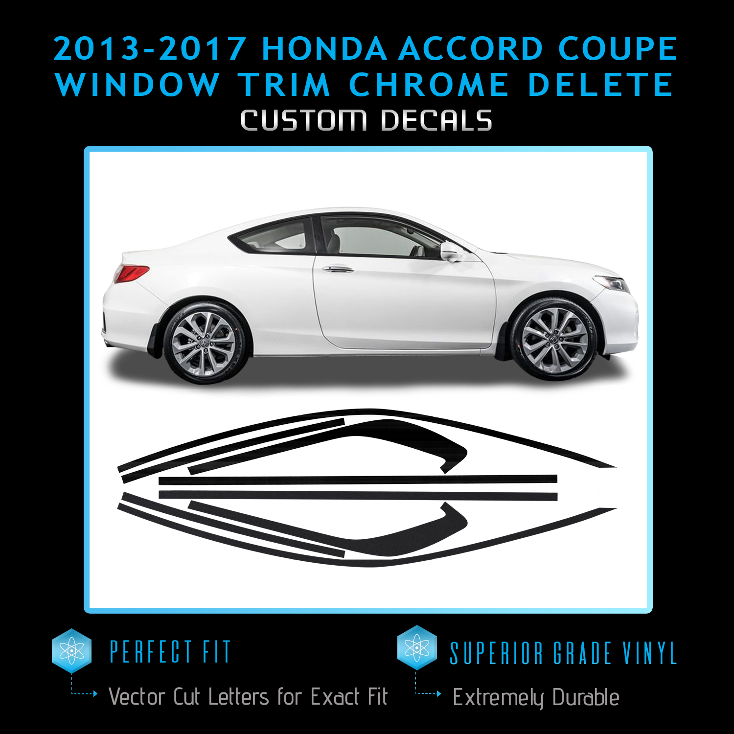 Fit 13 17 Honda Accord Coupe Window Trim Chrome Delete Blackout Kit Chrome Black Ebay