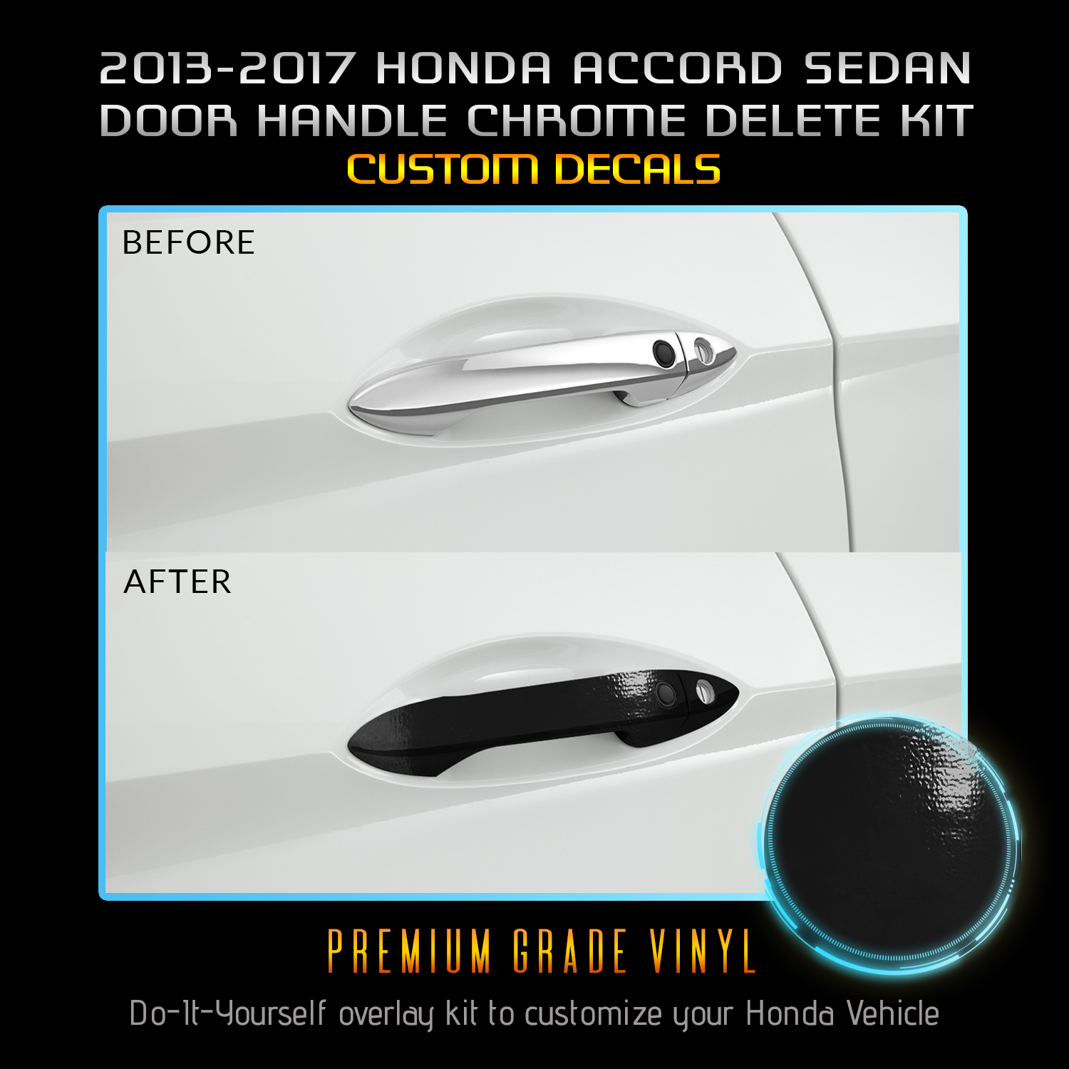 Fit 13 17 Honda Accord Sedan Door Handles Chrome Delete Blackout Kit Gloss Black Ebay
